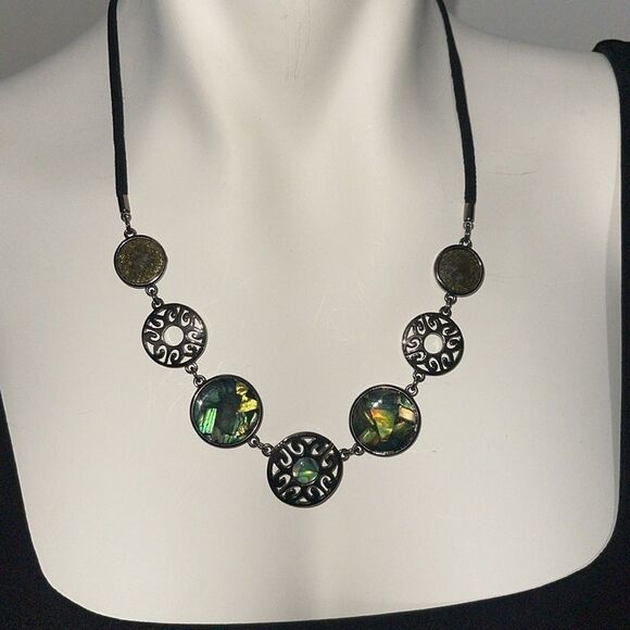 Lia Sophia necklace hematite genuine abalone filigree & matching bracelet - Picture 2 of 9